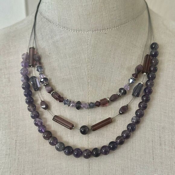 Artisan Amethyst & Crystal Three-Strand Necklace - Picture 1 of 9